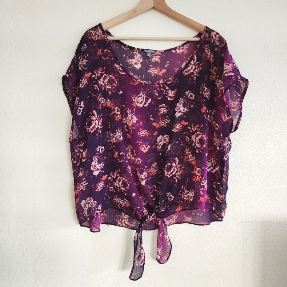 2/$10 Charlotte Russe Purple Pink Floral Sheer Top